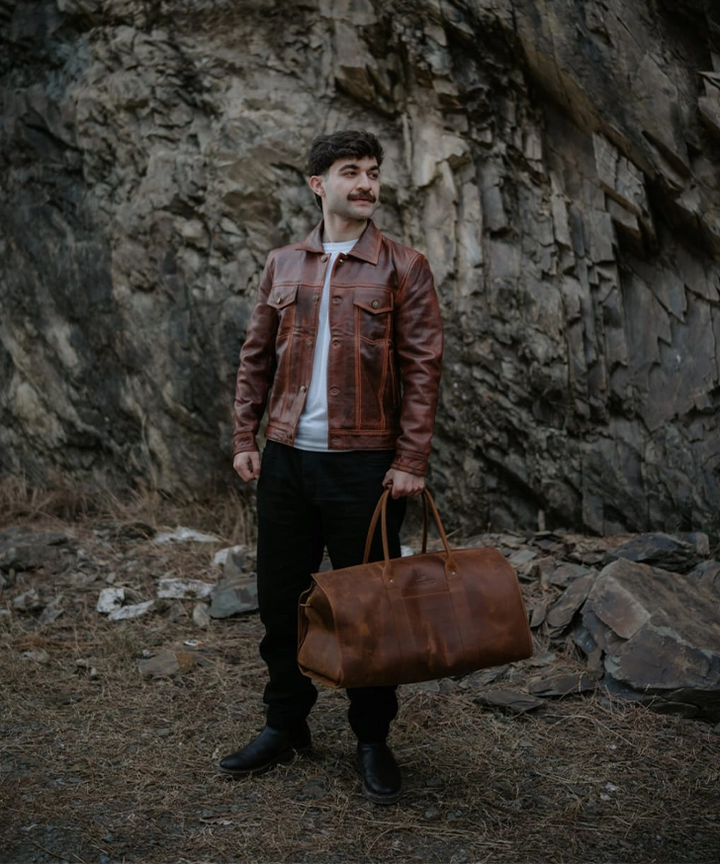 Luvetto Denim Style Brown Lamb Leather Jacket