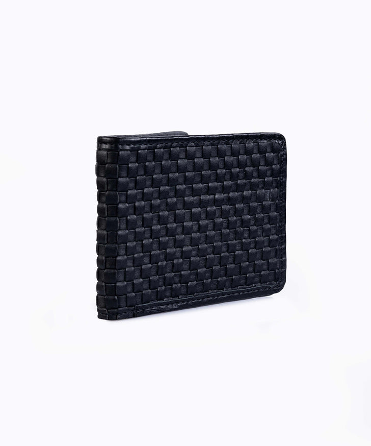 Angled side view of the Luvetto trifold wallet showcasing the natural grain of non-processed horsehide.